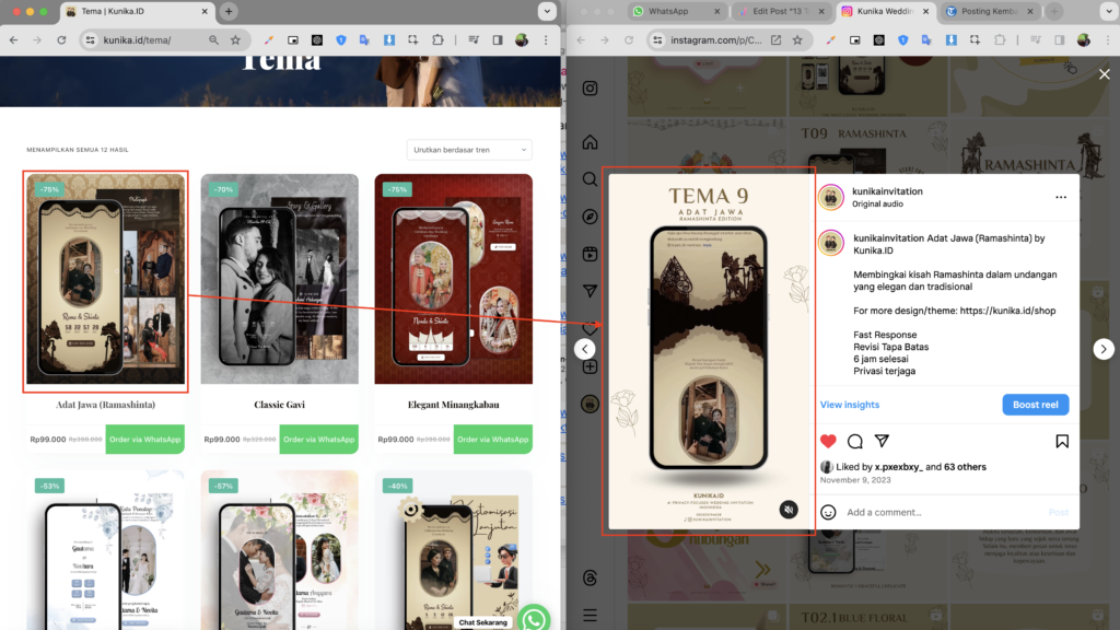 Amplifikasi produk Ramashinta milik Kunika Invitation di Instagram Brand bisa membantu SEO off-page