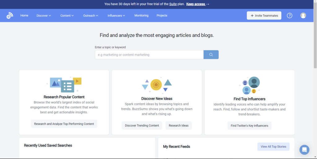 Dashboard BuzzSumo Optimalisasi Social Media Management - WiseWebster.com