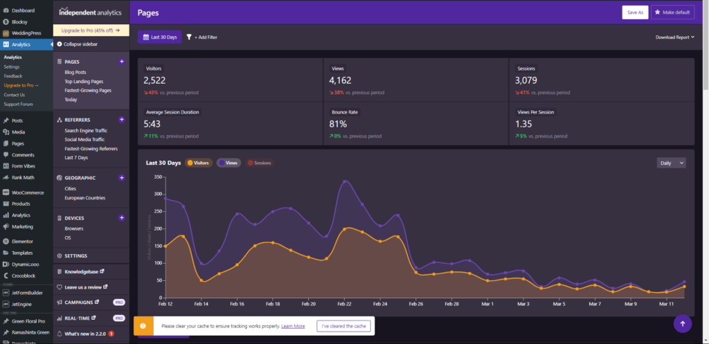 Dashboard Google Analytics Contoh laporan analitik yang menunjukkan data pengunjung situs, memberikan wawasan untuk pengambilan keputusan strategis -WiseWebster.com