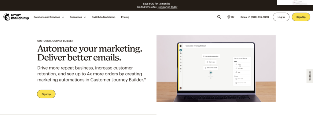 Halaman depan website Mailchimp - salah satu platform marketing automation terpopuler