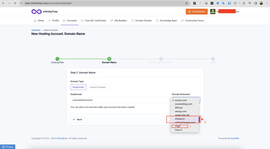 Langkah pembuatan domain gratis infinityfree