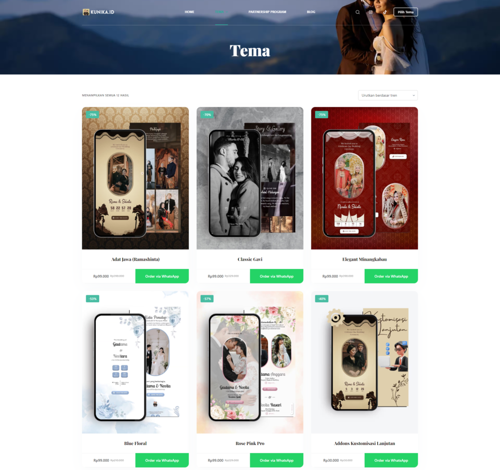 Navigasi Katalog Produk Undangan Digital Kunika.id - Panduan Pelanggan Dalam Memilih Tema