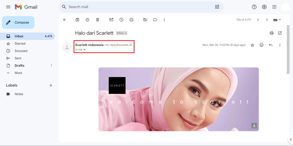 Pengunaan Domain Email no-reply@scarlett.id Scarlett Indonesia