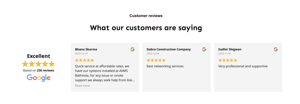 Social Proof dengan menunjukkan review di Google My Business Google Maps di salah satu website client WiseWebster.com