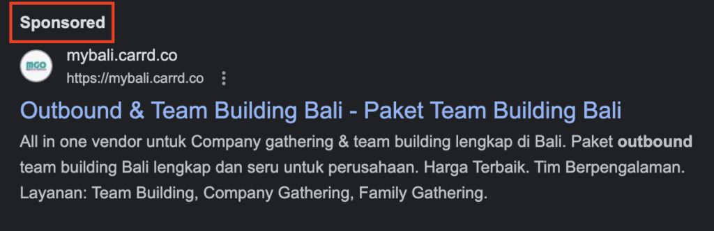 Tampilan Ads dengan metode bidding PPC Google Ads di Google Search Result Page