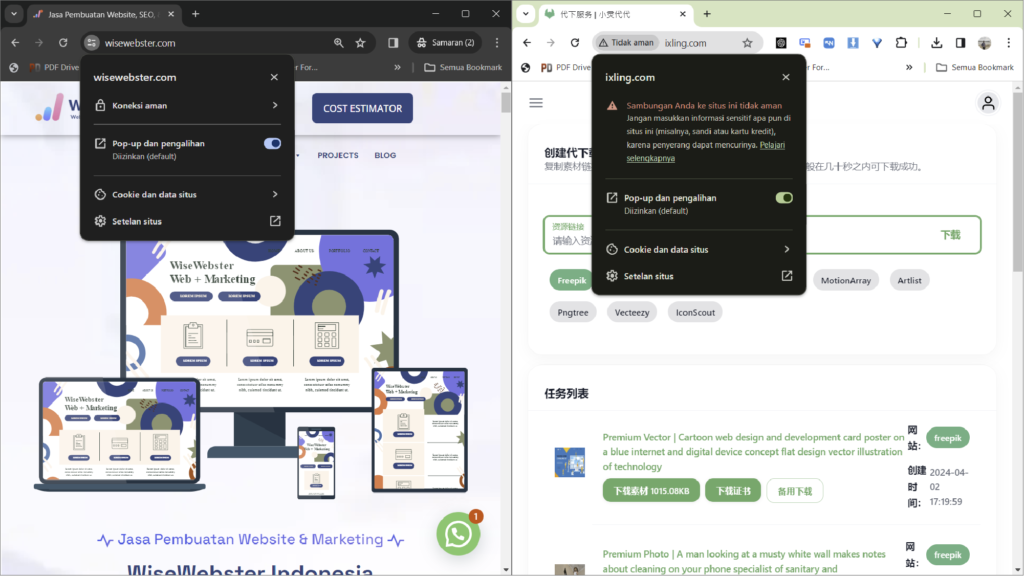 Tampilan website aman dan tidak aman di Google Chrome