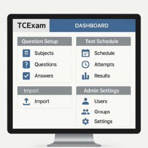 Tampilan antarmuka TCExam untuk mengelola soal dan jadwal ujian berbasis web