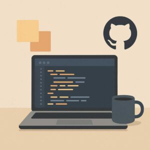 Alat kerja sehari-hari seorang web developer modern—dari laptop hingga tools pengelolaan proyek