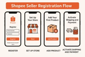 Alur pembukaan toko di Shopee dari daftar hingga aktivasi pengiriman