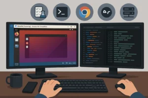 Contoh penggunaan VM untuk menjalankan sistem operasi Linux di dalam Windows untuk keperluan pengujian