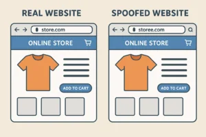 Contoh situs asli dan tiruan yang digunakan dalam serangan spoofing
