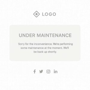 Contoh tampilan halaman under maintenance yang bersih dan tetap menyampaikan identitas brand