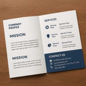 Contoh visual layout dari profil perusahaan profesional yang terstruktur rapi