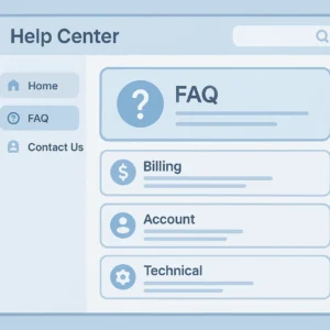 Dashboard bantuan pelanggan dengan fitur FAQ berdasarkan kategori pertanyaan