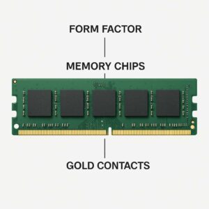Ilustrasi modul RAM lengkap dengan bagian-bagiannya
