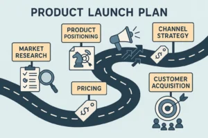 Ilustrasi tahapan strategi Go-To-Market dari perencanaan hingga peluncuran produk