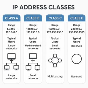 Infografik klasifikasi IP Class A hingga E dan penggunaannya