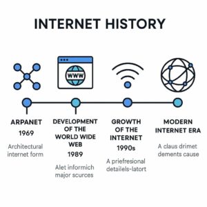 Infografik perjalanan sejarah internet dari tahun 1969 hingga era modern