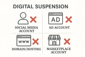 Macam-macam suspend dalam dunia digital akun media sosial, iklan, domain, dan marketplace