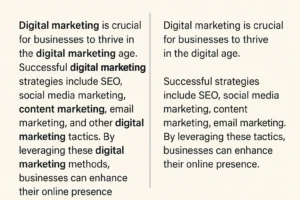 Perbandingan konten sebelum dan sesudah diperbaiki dari keyword stuffing