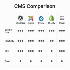 Perbandingan singkat beberapa CMS populer berdasarkan kelebihan, kekurangan, dan tujuan penggunaannya