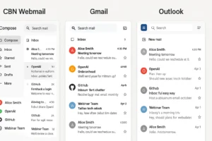 Perbandingan tampilan antara CBN Webmail, Gmail, dan Outlook dari segi antarmuka pengguna