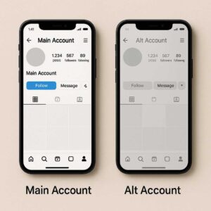 Perbedaan tampilan akun utama dan akun kedua dalam aplikasi media sosial