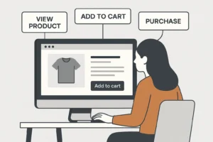 Simulasi bagaimana Facebook Pixel melacak interaksi pengguna di website