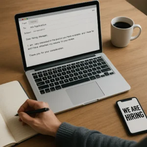 Situasi saat menulis email lamaran setelah melihat info We Are Hiring