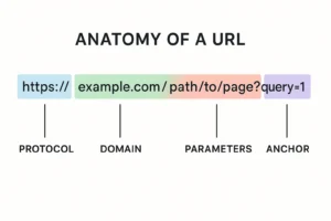 Struktur URL mulai dari protokol hingga fragment untuk menunjuk bagian halaman