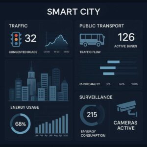 Tampilan antarmuka kota cerdas yang dikendalikan lewat sistem Internet of Things