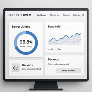 Tampilan dashboard server cloud yang memudahkan pemantauan performa dan backup