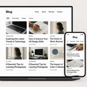 Tampilan halaman blog profesional di perangkat desktop dan mobile
