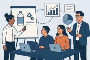 Tim sales dan marketing sedang mempelajari informasi produk secara mendalam