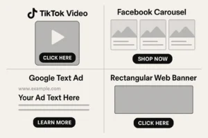 Empat contoh visual iklan simple berdasarkan platform digital populer