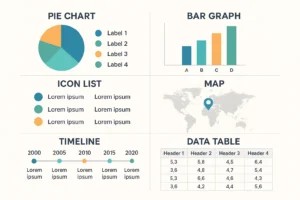 Jenis-jenis visual umum yang digunakan dalam infografik untuk menyajikan data dan pesan secara menarik