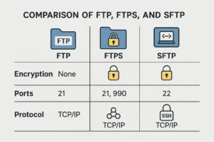 Perbandingan singkat antara FTP, FTPS, dan SFTP dari sisi keamanan dan teknis