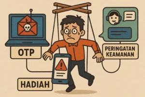 Simulasi serangan social engineering melalui pesan teks dan panggilan palsu