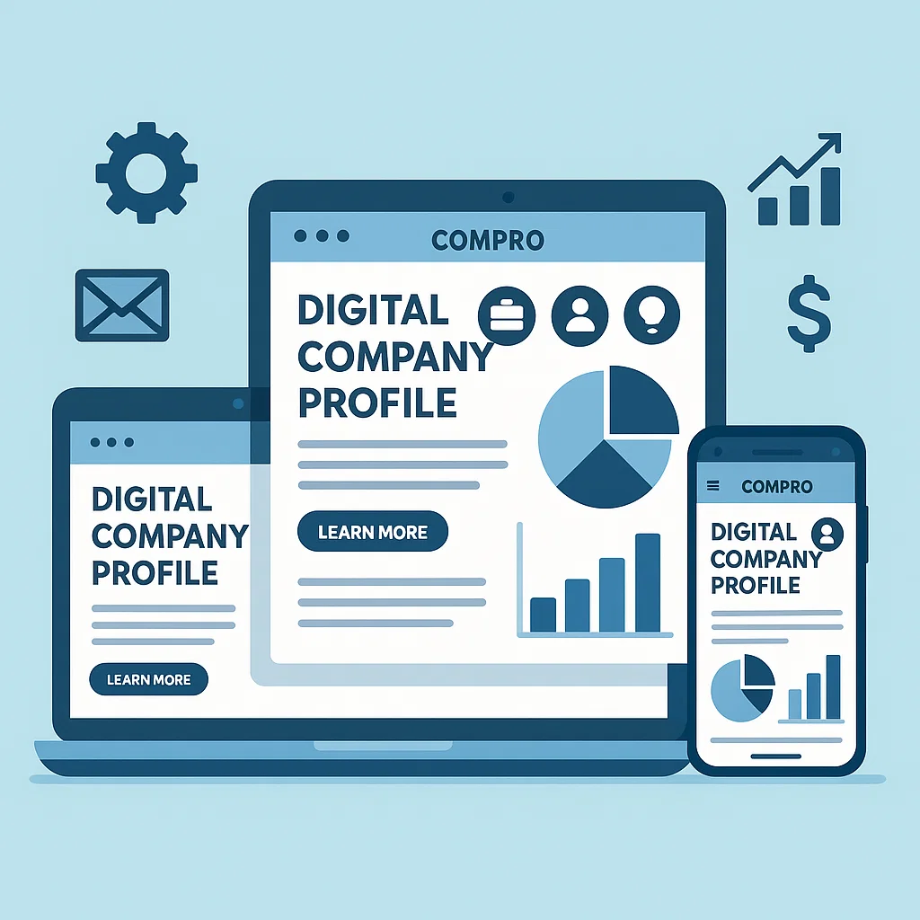 Contoh tampilan website company profile dalam format digital modern