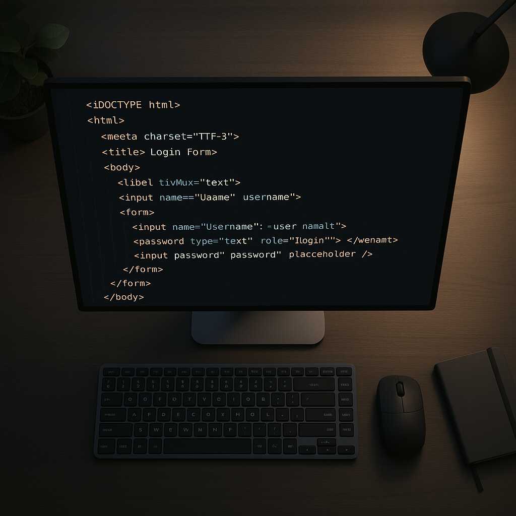 Cuplikan tampilan kode login form HTML yang ditulis dengan rapi dalam mode gelap