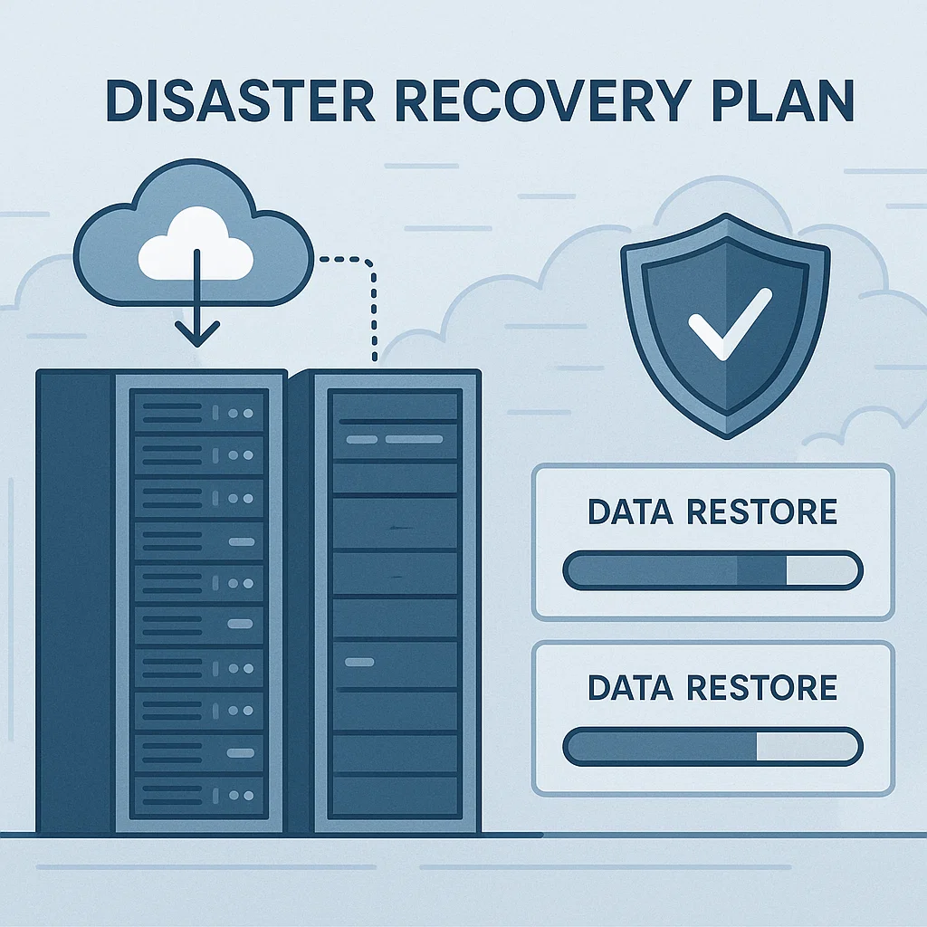 Gambaran visual tentang konsep Disaster Recovery Plan dalam infrastruktur IT modern