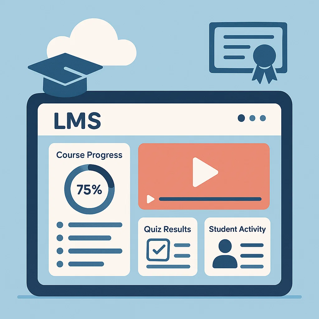 Ilustrasi antarmuka LMS untuk pembelajaran online dan pelatihan digital