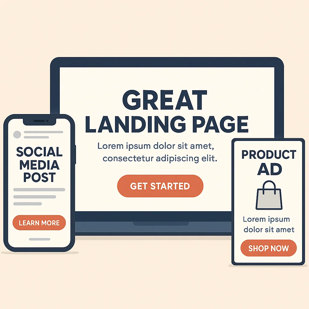 Ilustrasi berbagai materi digital marketing dengan contoh copywriting efektif