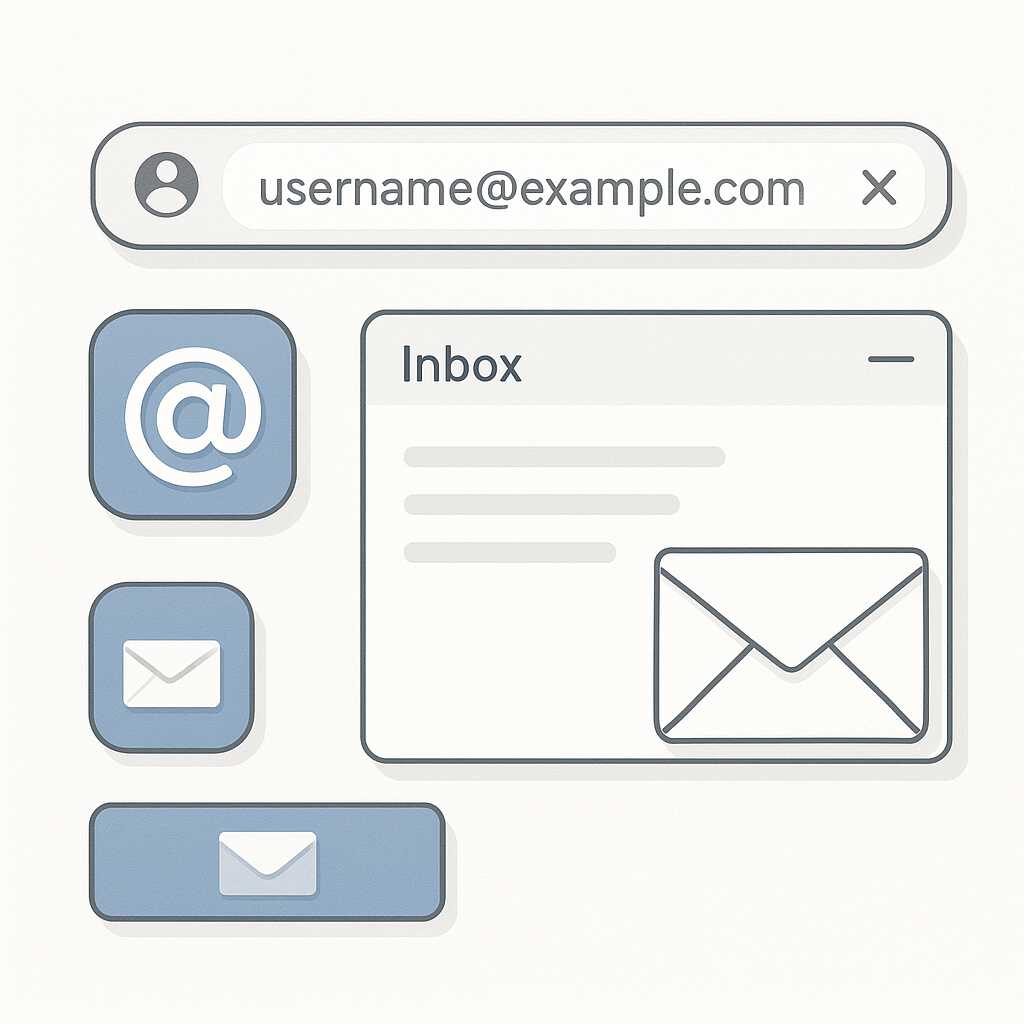 Ilustrasi email digital yang menggambarkan tampilan inbox dan alamat email secara profesional