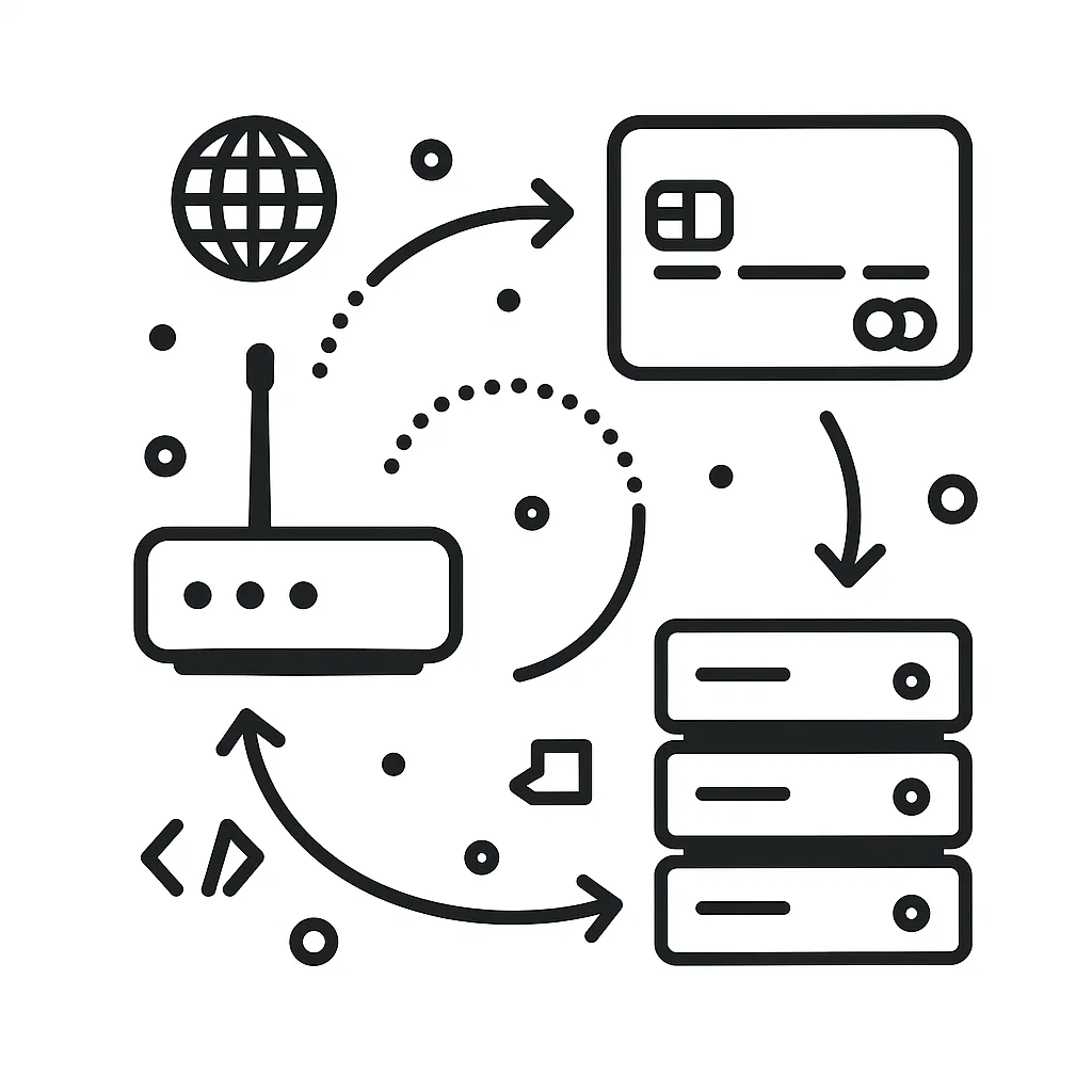 Ilustrasi fungsi gateway digital sebagai penghubung antara jaringan dan sistem pembayaran online