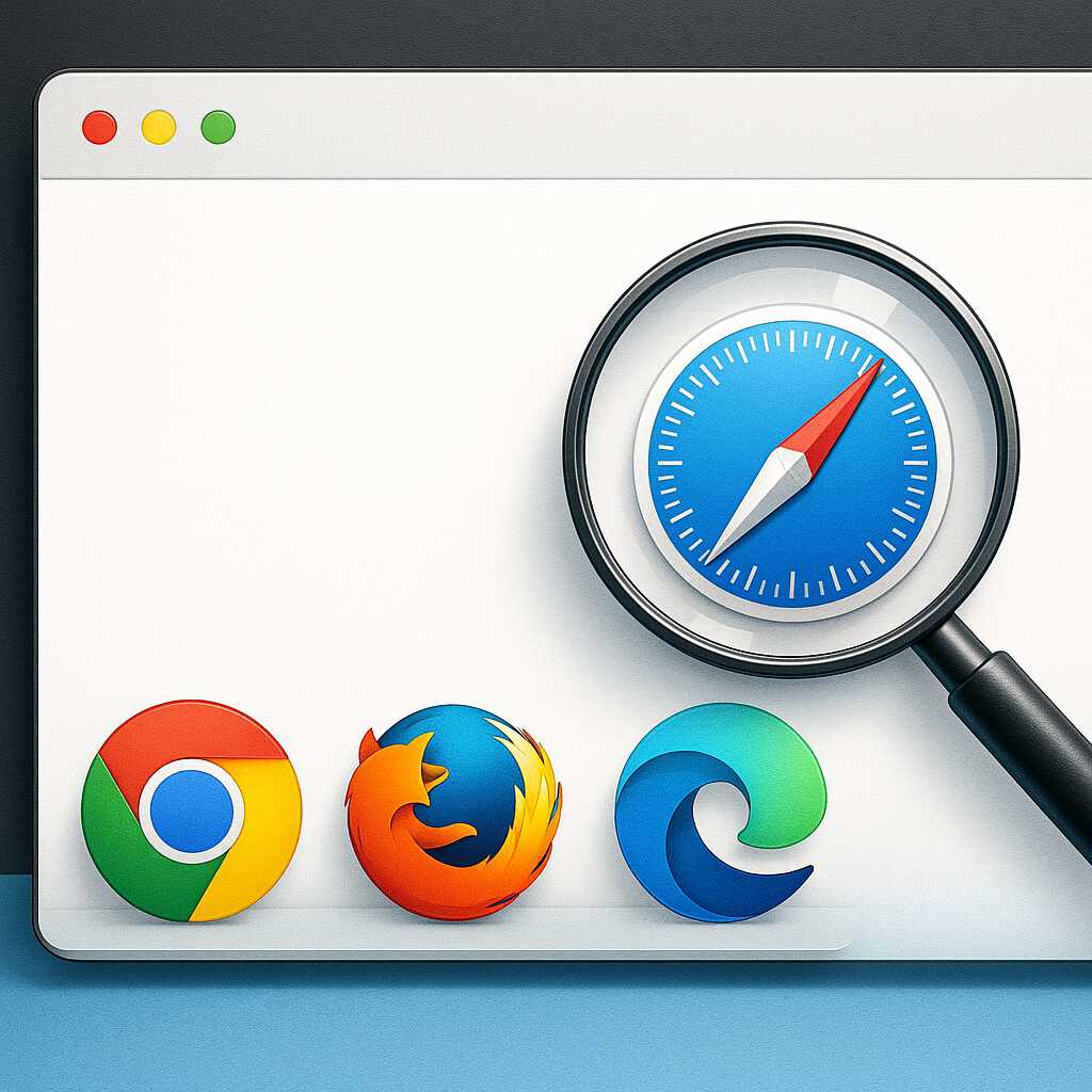 Ilustrasi ikon berbagai web browser populer seperti Chrome dan Firefox