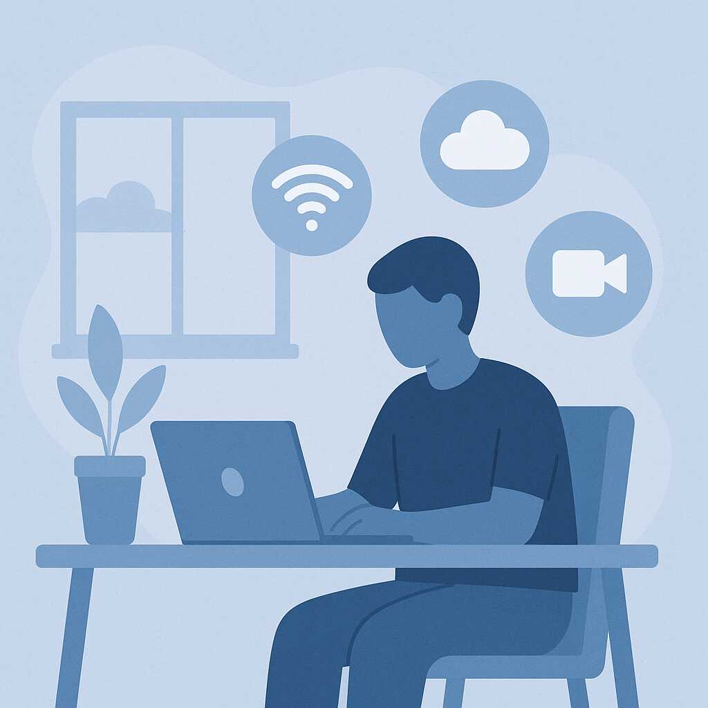 Ilustrasi pembelajaran daring yang dilakukan dari rumah menggunakan koneksi internet dan perangkat digital