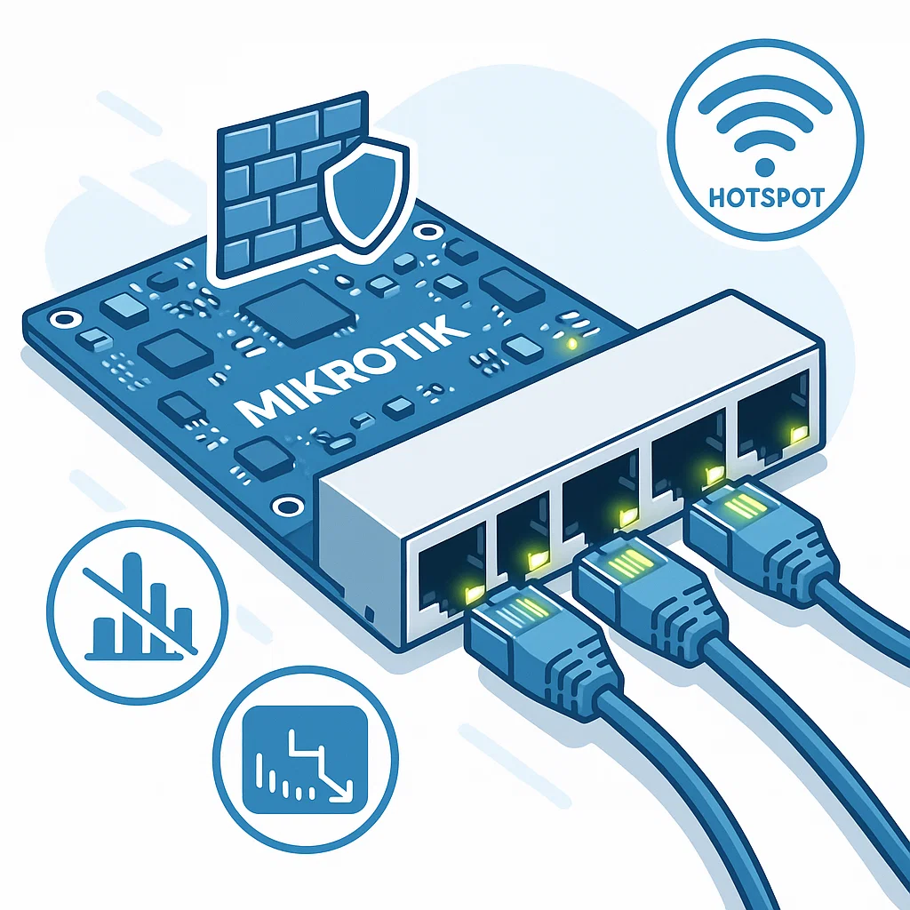 Ilustrasi perangkat Mikrotik yang umum digunakan untuk manajemen jaringan internet lokal