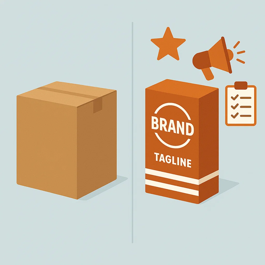 Ilustrasi perbedaan produk biasa dengan produk branded yang memiliki identitas kuat