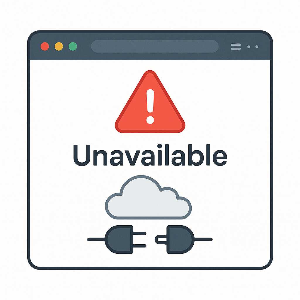 Ilustrasi pesan error unavailable pada website modern